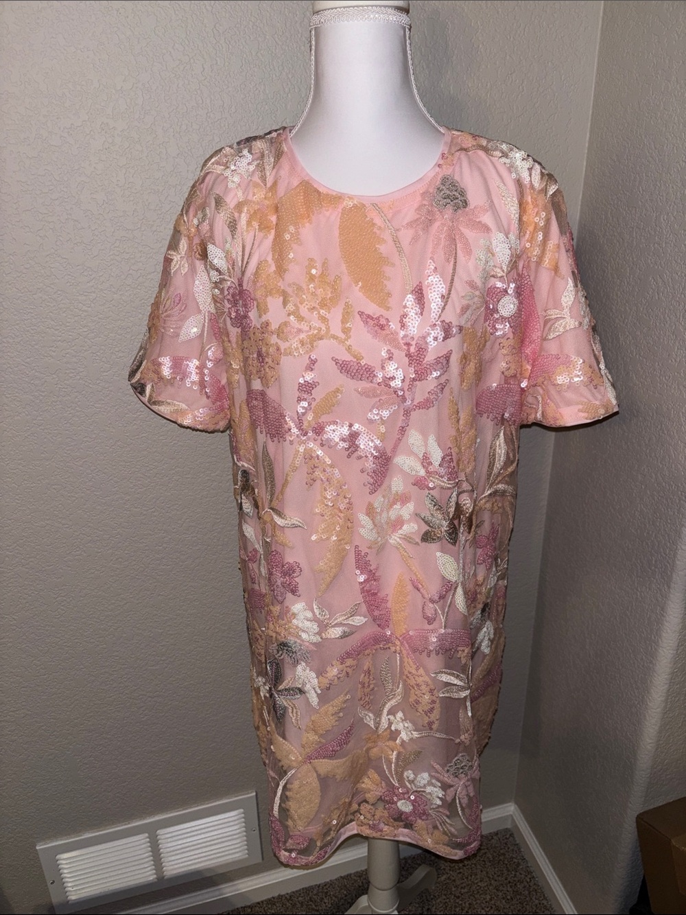 Baltic Born Pink Sequin Floral Short-Sleeve Party Dress